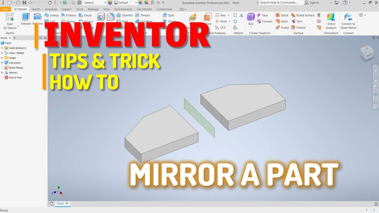 Autodesk Inventor How To Mirror A Part Tutorial - YouTube How To Mirror A Part In Inventor