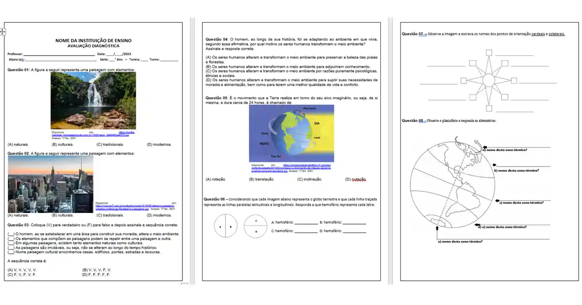Avaliação Diagnóstica Geografia 7º Ano - NerdProfessor Test Diagnostyczny Geografia Klasa 7