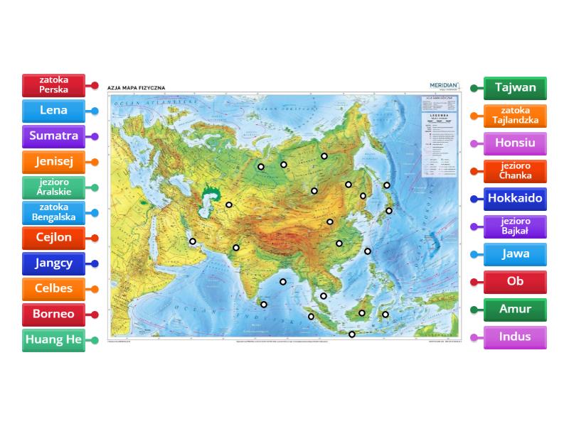 AZJA klasa 8 część 2 mapa geograficzna - Rysunek z opisami Geografia Spr Klasa 8 Azja