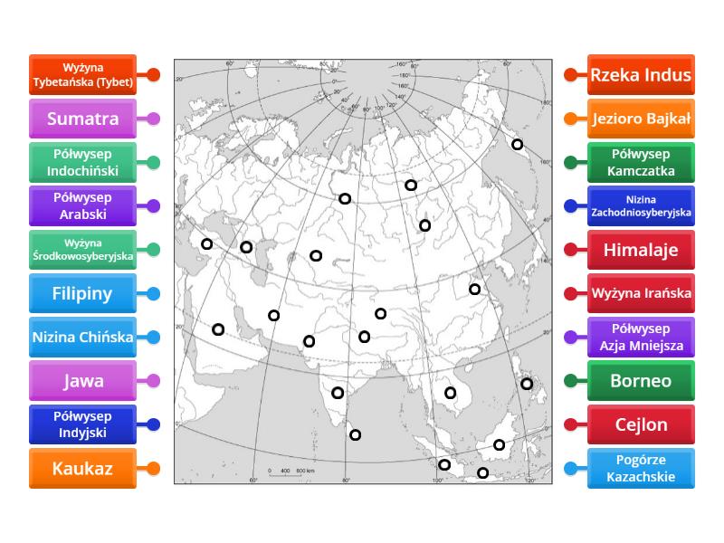 Azja - mapa fizyczna - TEST kl.8 - Labelled diagram Sprawdzian Azja Klasa 8