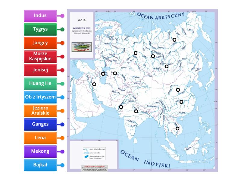 Azja - rzeki i jeziora, klasa 8 - Labelled diagram Sprawdzian Geografia 8 Klasa Azja