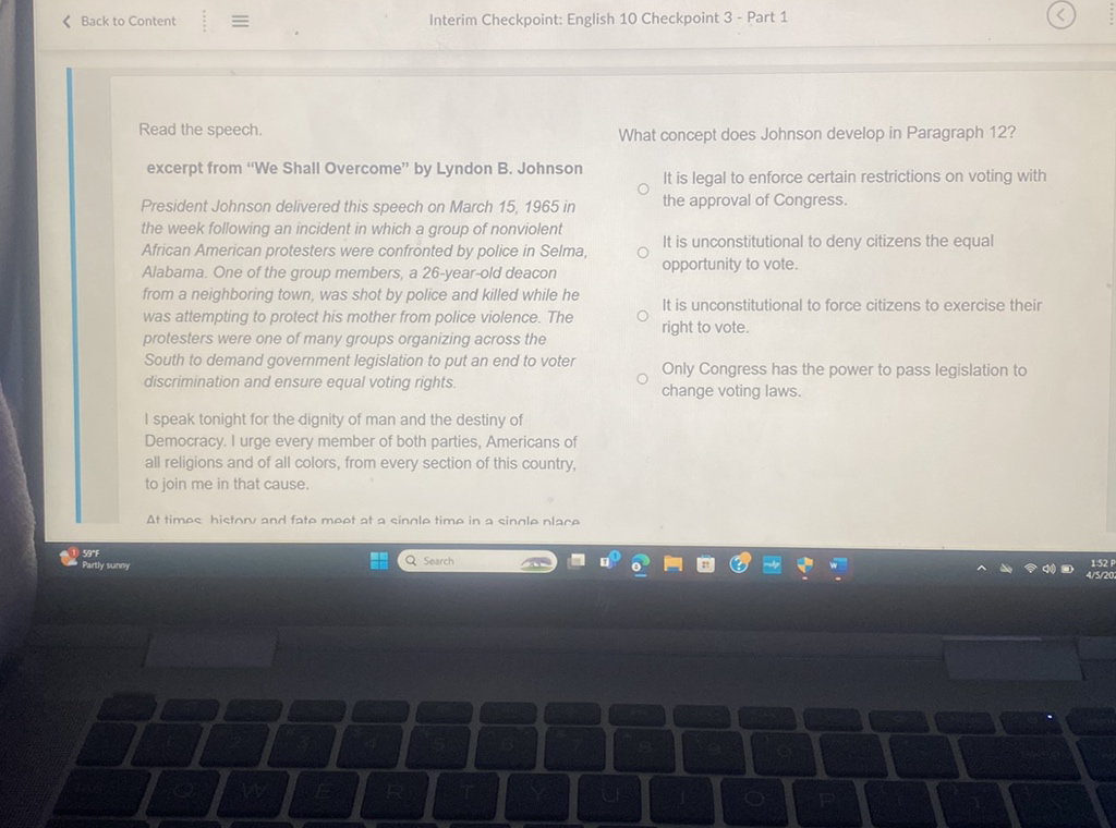 Interim Checkpoint English 10 Checkpoint 2 Part 1