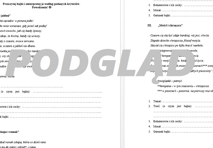 Sprawdzian Z Bajek Krasickiego Klasa 6