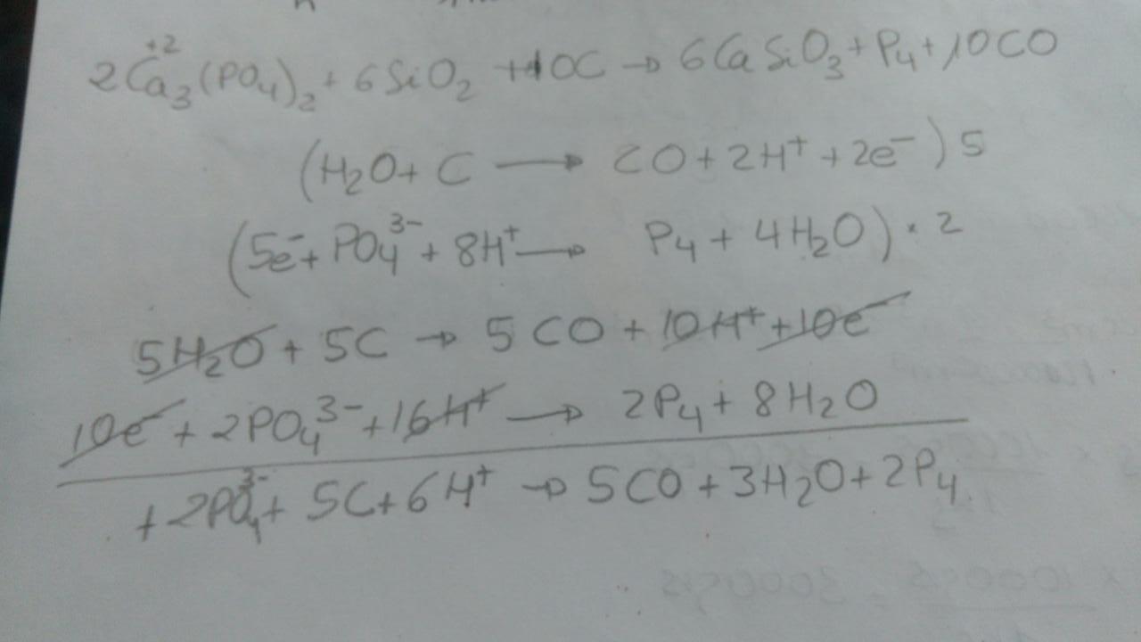 Balancear por óxido-reducción: Ca3(PO4)2 + SiO2 + C → CaSiO3 + P4 + CO Ca3 Po4 2 Sio2 C Casio3 P4 Co