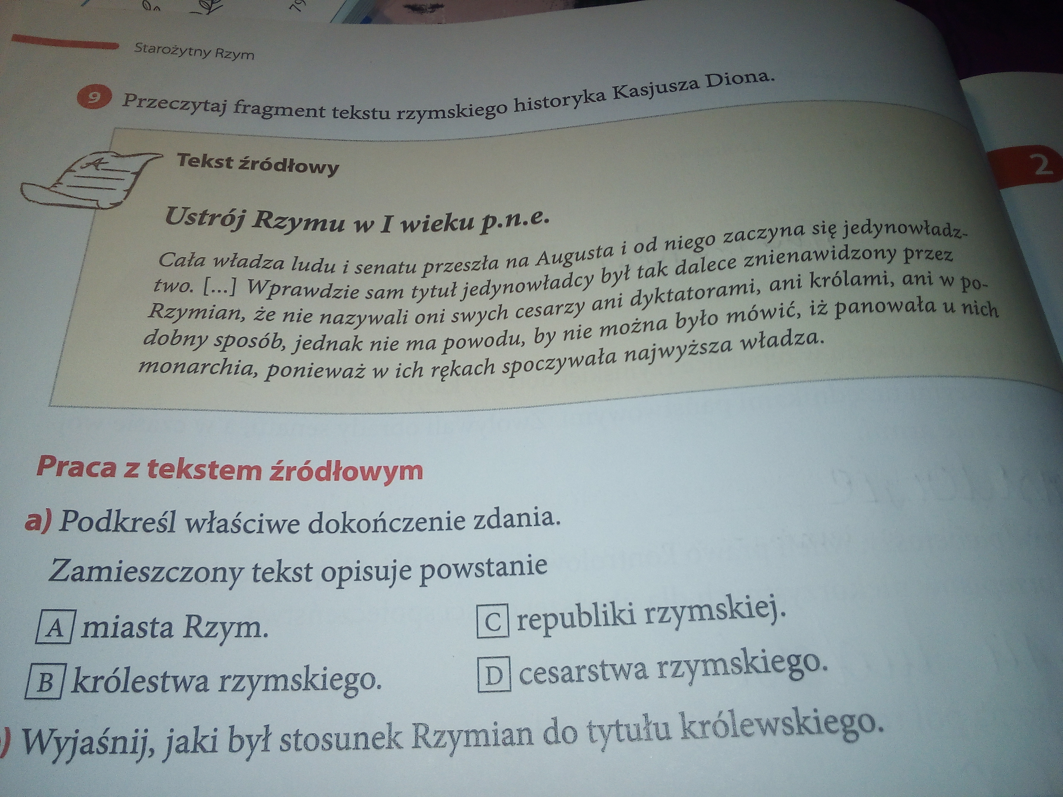 Przeczytaj Fragment Tekstu Rzymskiego Historyka Kasjusza Diona