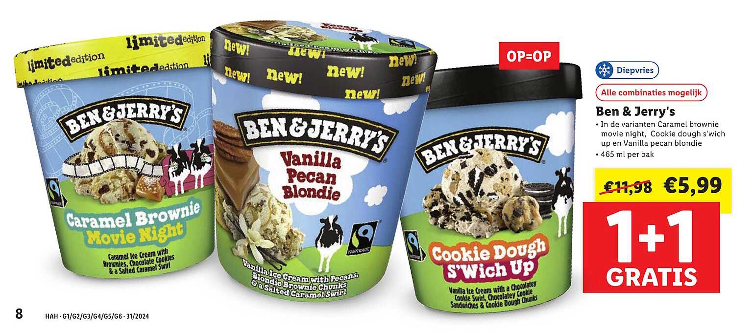 Ben & Jerry's: 1+1 Gratis aanbieding bij Lidl Lody Ben Jerrys Lidl