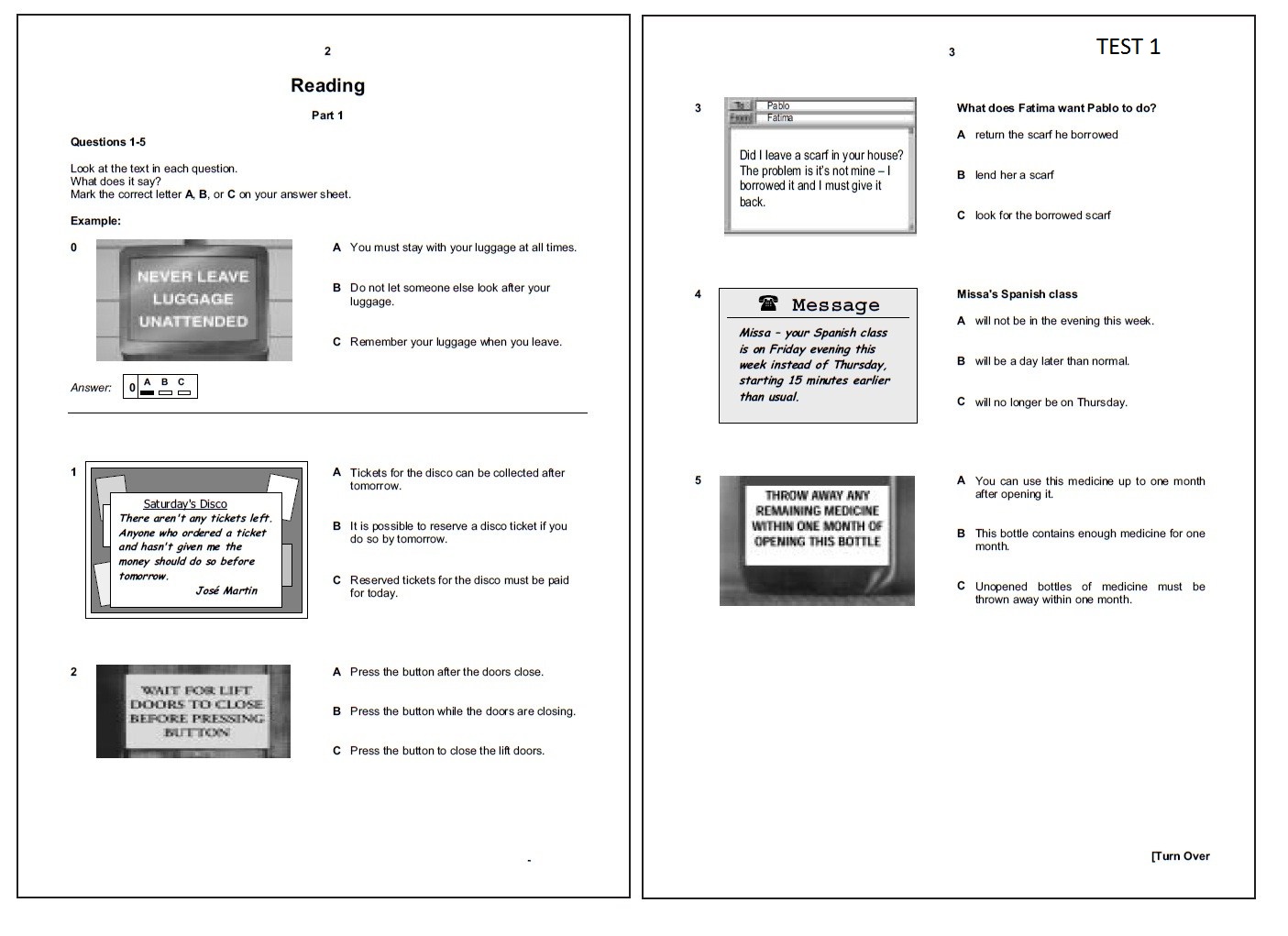 BENGLISH: B1- READING TEST 1 English Class B1 Test Unit 1