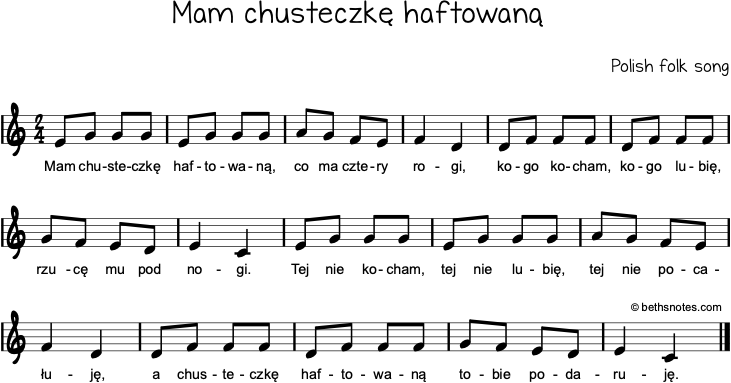 Nuty Do Piosenki Mam Chusteczkę Haftowaną