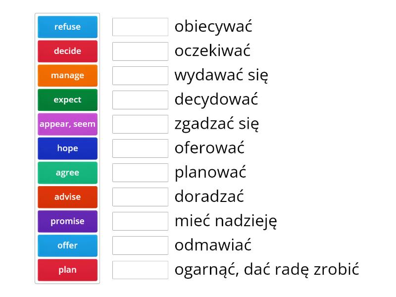 Bezokolicznik z to - czasowniki - Połącz w pary Bezokolicznik Z To I Ing ćwiczenia