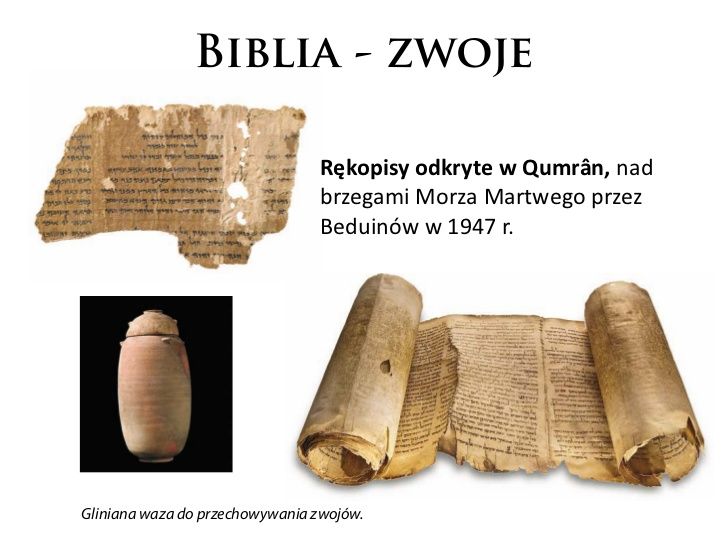 Biblia - zwoje Rękopisy odkryte w Qumrân, nad brzegami… | Children's Piec Pierwszych Ksiag Starego Testamentu