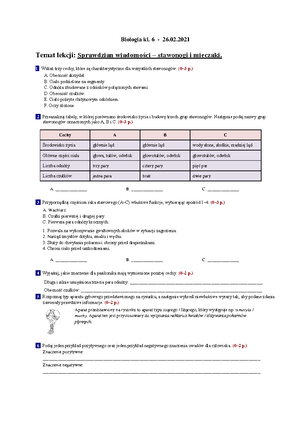 Biologia klasa 6 sprawdzian 2 grupa a - Sprawdzian 6. Dział 2 Sprawdzian Klasa 6 Biologia