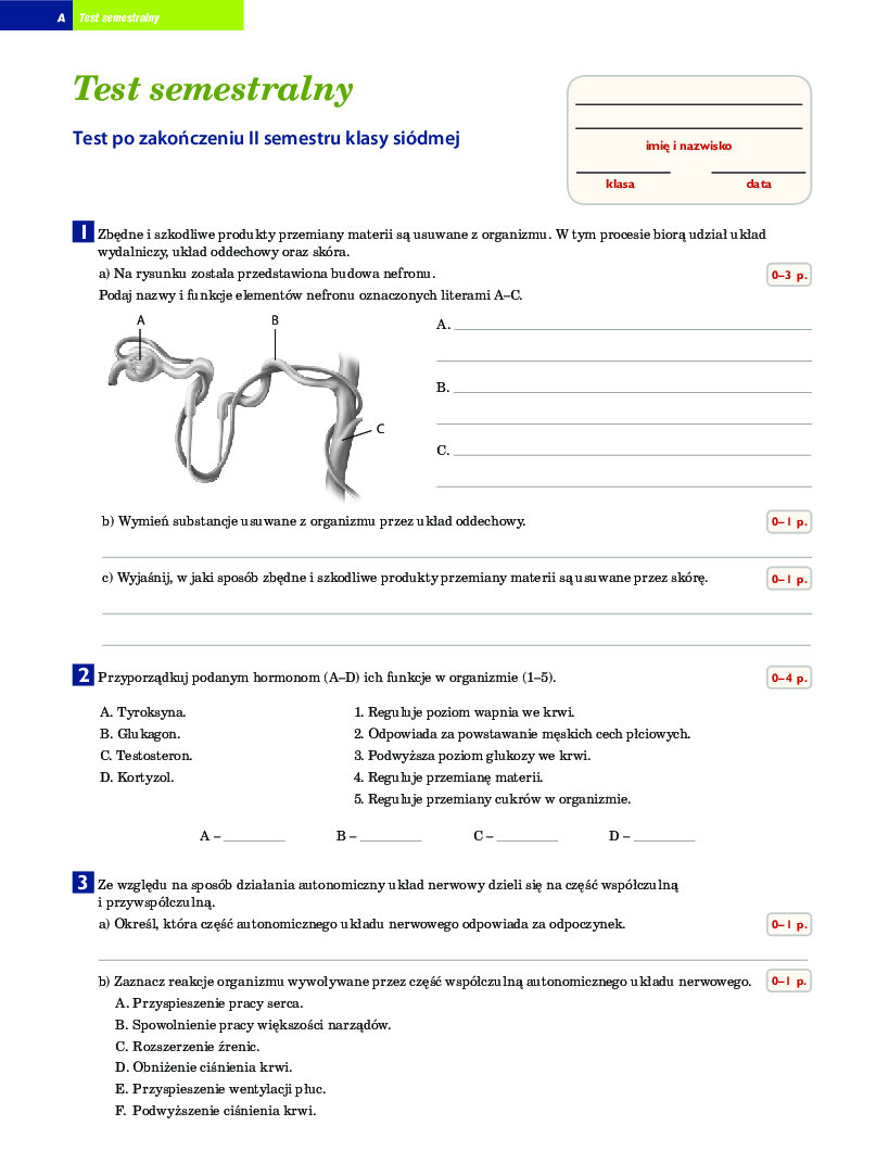 Biologia Test Test Biologia Klasa 7 Skora