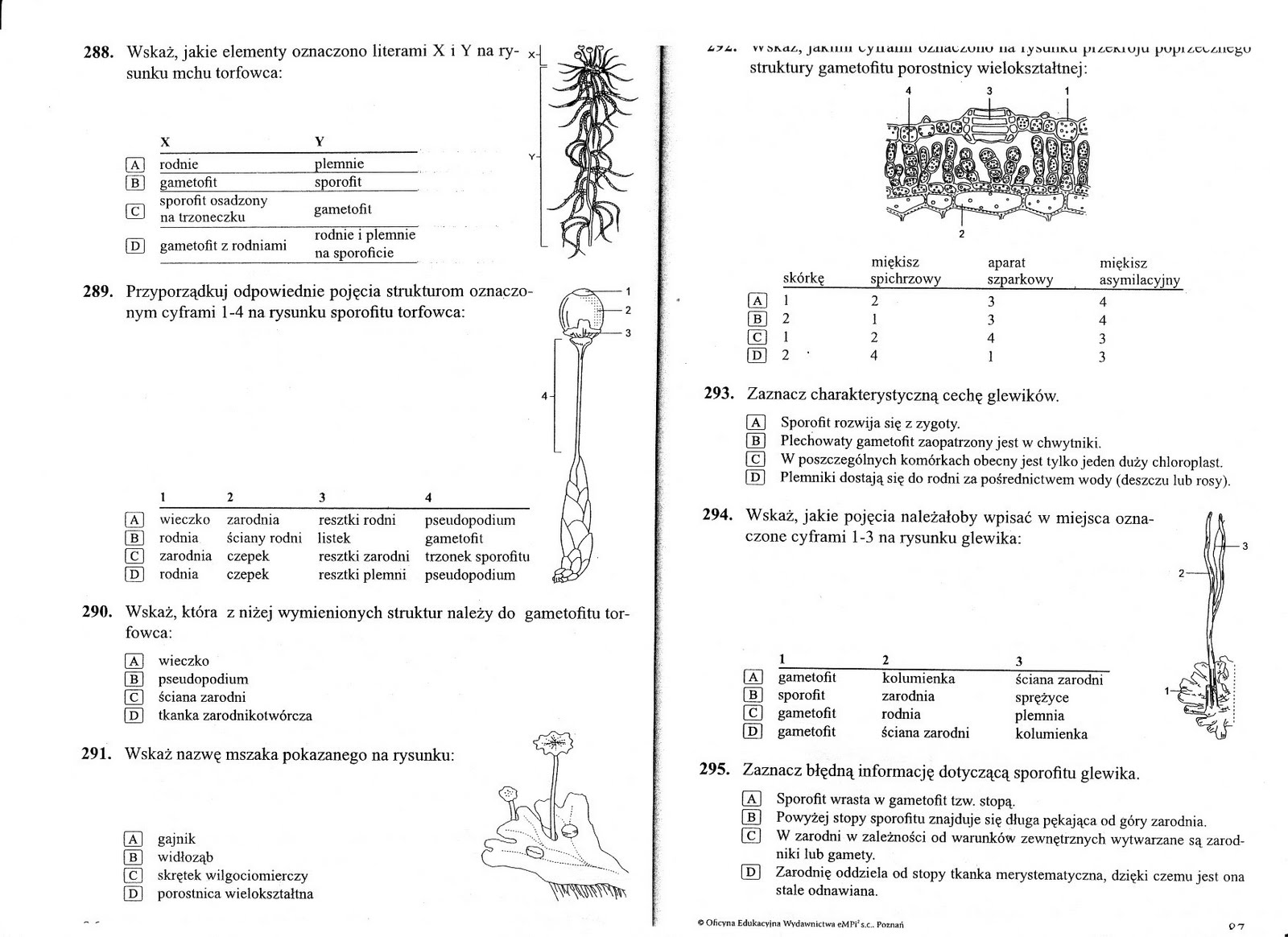 Biologiczno-Chemiczna: Mszaki i paprotniki Biologia Kl 5 Test Dzial 1