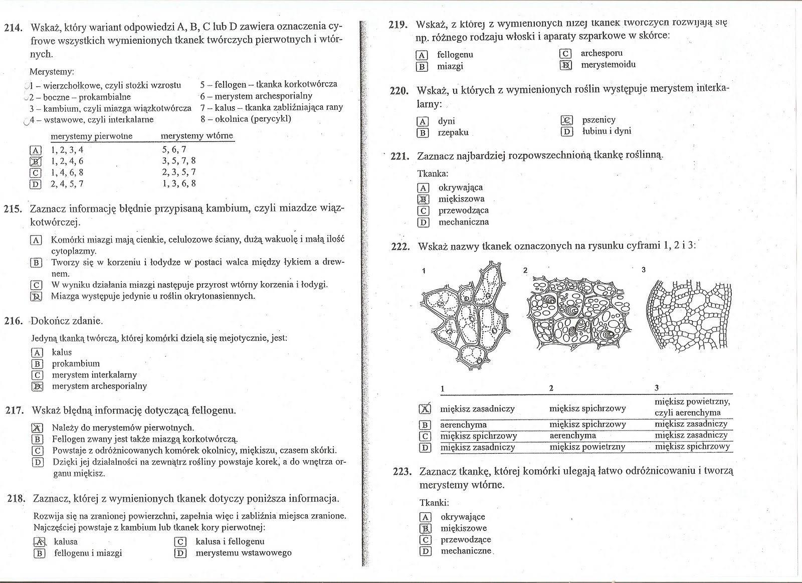 Biologiczno-Chemiczna: Tkanki z biologii Test Z Biologi Dzial 3