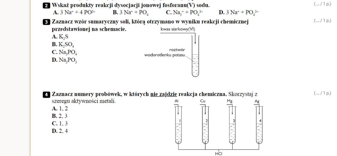 BŁAGAM POMOCY! Te trzy zadania chemia klasa 8, sole. dużo punktów Sprawdzian Sole Klasa 8 Nowa Era