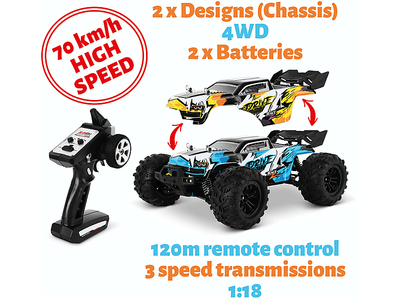 BLIJ´R Blij´r DRIVE ferngesteuertes RC Auto 70 km/h, 2 Chassis, 1:16, 2 Rc Car 70 Km H