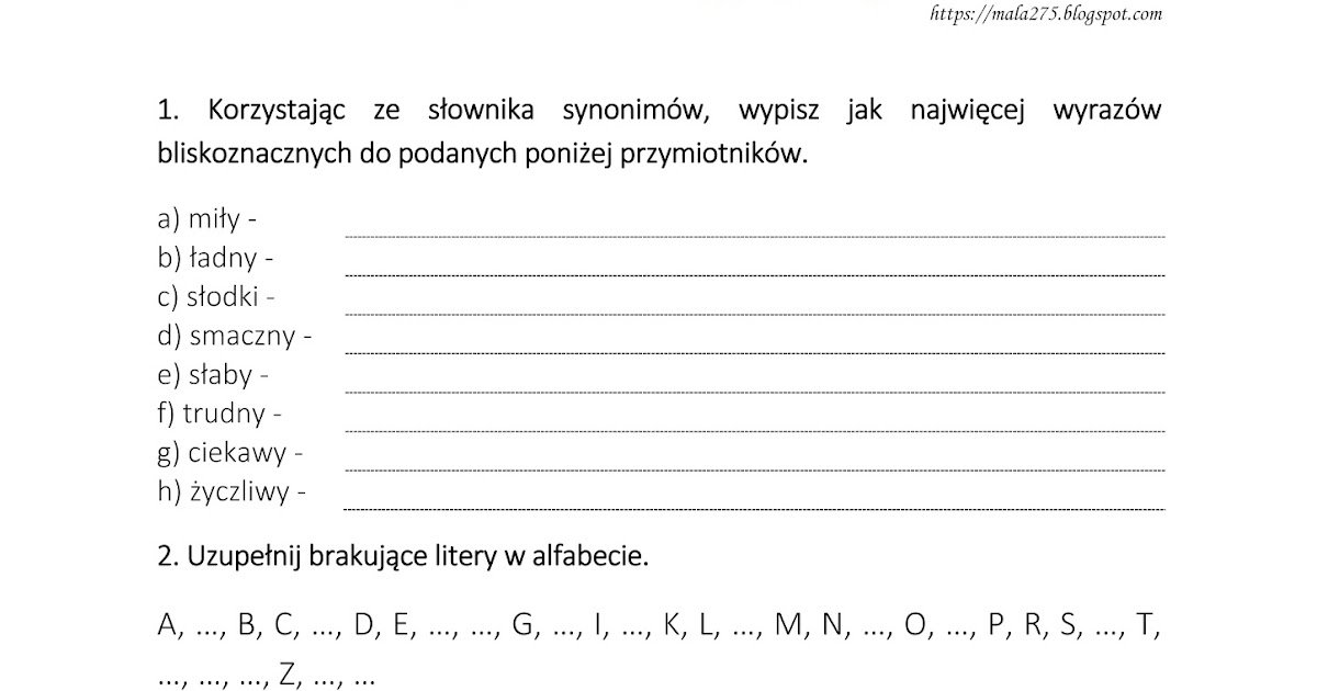 BLOG EDUKACYJNY DLA DZIECI: PRZYKŁADOWE ZADANIA Z JĘZYKA POLSKIEGO Test Z Jezyka Polskiego Klasa 4 Rozdzial 1