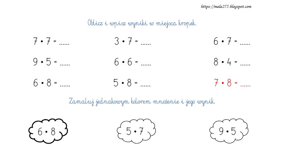 BLOG EDUKACYJNY DLA DZIECI: TABLICZKA MNOŻENIA I DZIELENIA W ZAKRESIE Tabliczka Mnożenia I Dzielenia Do 50 Sprawdzian