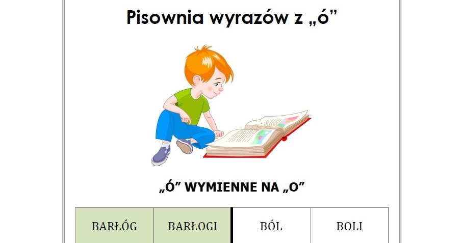 BLOG EDUKACYJNY DLA DZIECI: WYRAZY Z "Ó" WYMIENNYM NA "O" Wyrazy Z O Wymiennym Na O A E