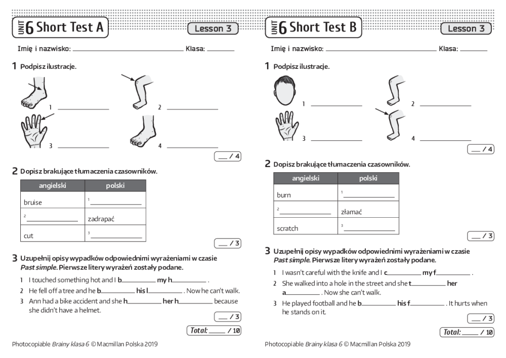 Brainy 5 Unit 3 Test Angielski Klasa 6
