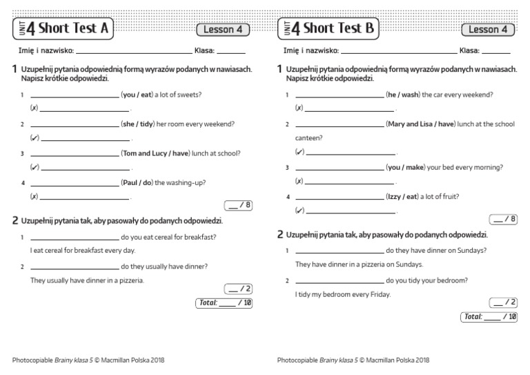 Brainy 5 Unit 4 Test