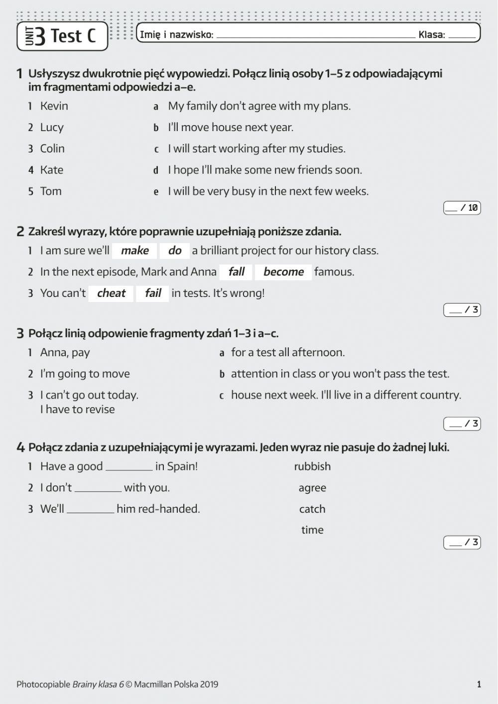 Brainy 6 Unit 3 Test C online exercise for | Live Worksheets Brainy Klasa 6 Testy Unit 3