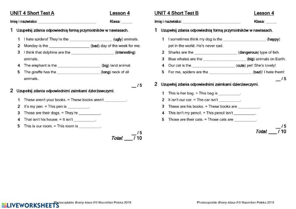 BRAINY 6 UNIT 4 online exercise for | Live Worksheets Brainy Klasa 6 Unit 4 A