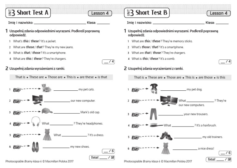 Brainy_kl4_Short_Tests_Unit_3_Lesson_4 | PDF Brainy Klasa 4 Unit 3 Test