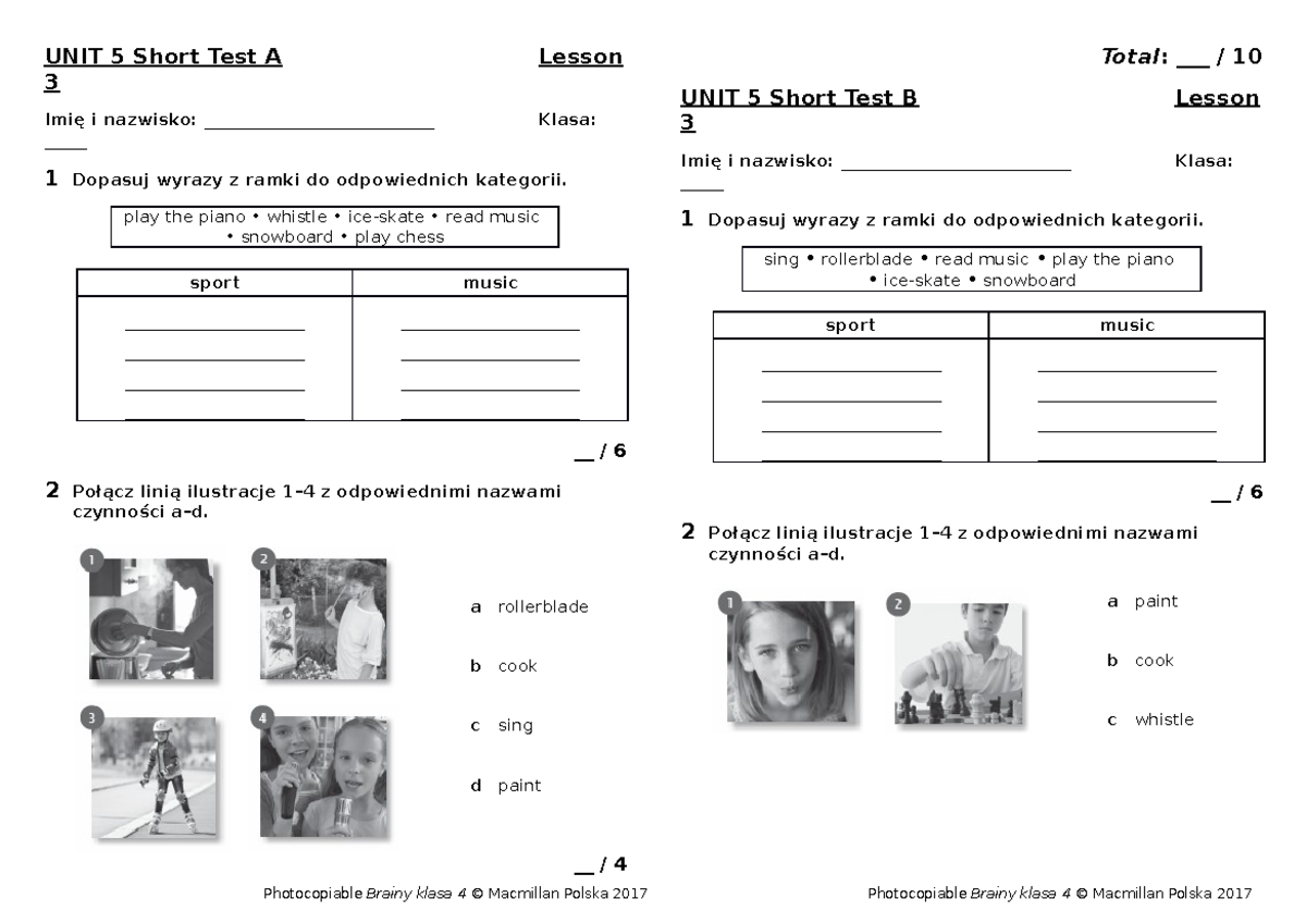 Angielski Kl 4 Unit 5 Test