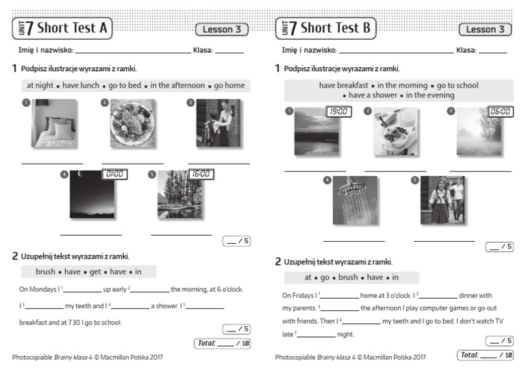 Brainy kl4 Short Tests Unit 7 Lesson 3 | PDF | Meal | Cuisine Angielski Brainy Klasa 5 Unit 4