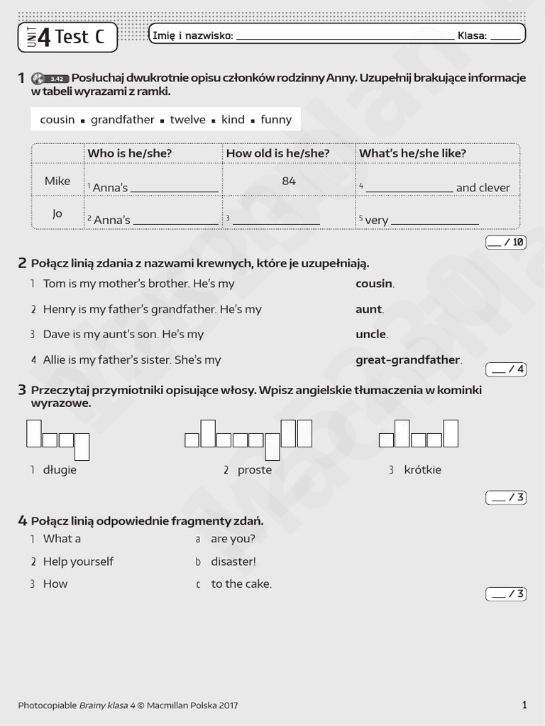 Brainy Klasa 4 Testy Unit 4