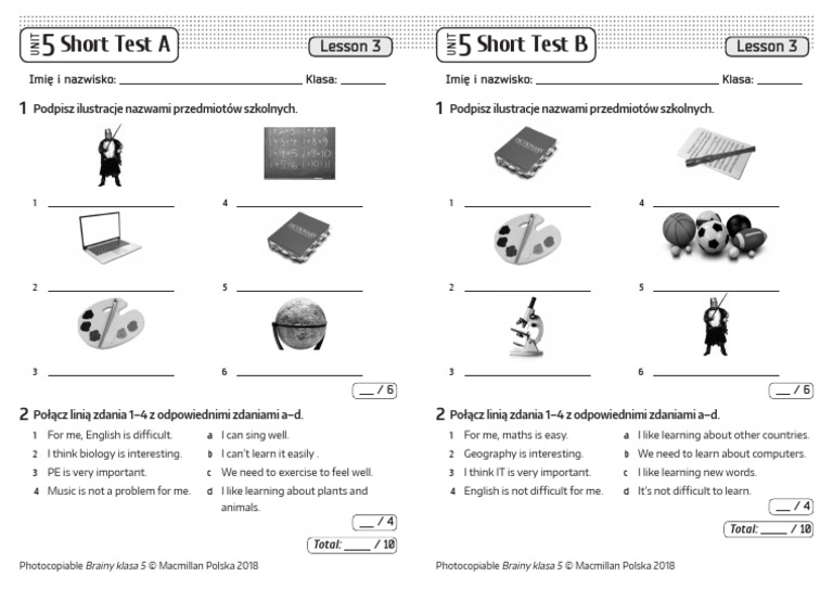 Brainy kl5 Short Tests Unit 5 Lesson 3 | PDF Brainy Klasa 5 Testy Pdf