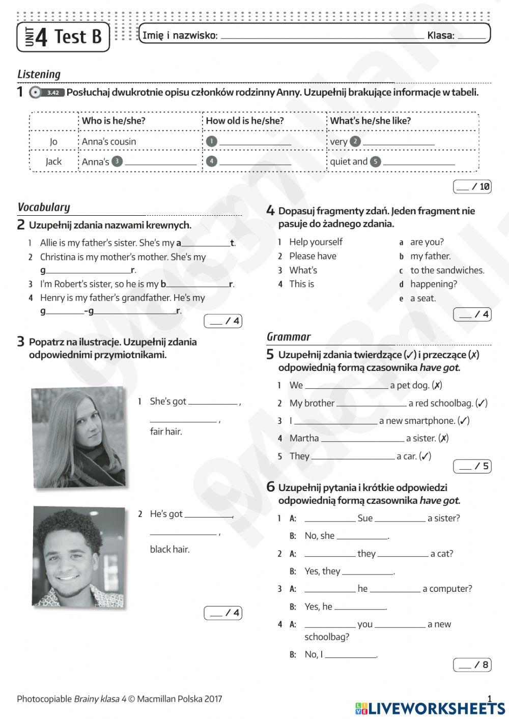 Brainy klasa 4 unit 4 test online exercise for | Live Worksheets Brainy Klasa 4 Testy Unit 4