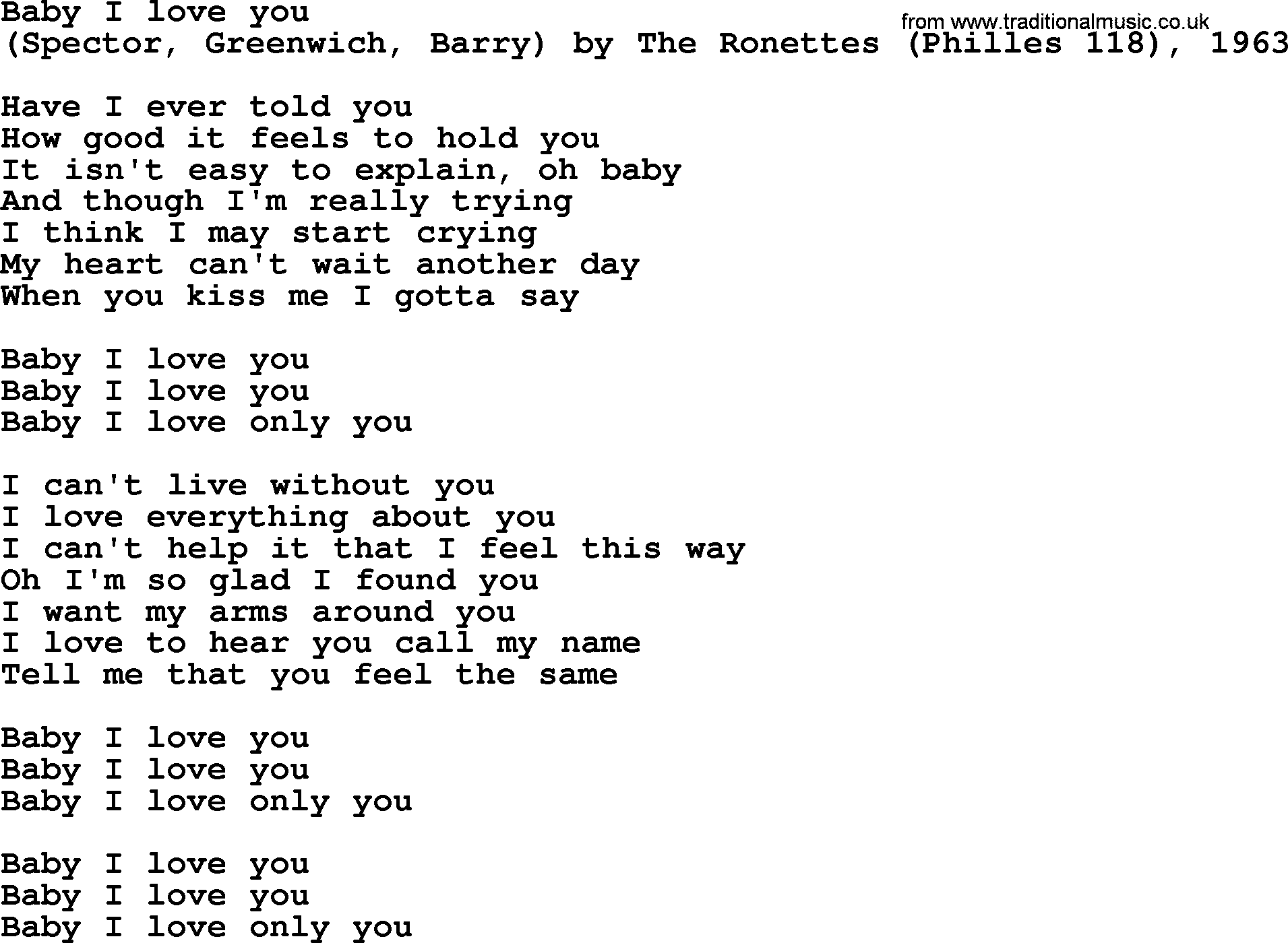 Bruce Springsteen song: Baby I Love You, lyrics I Love You Baby Tekst