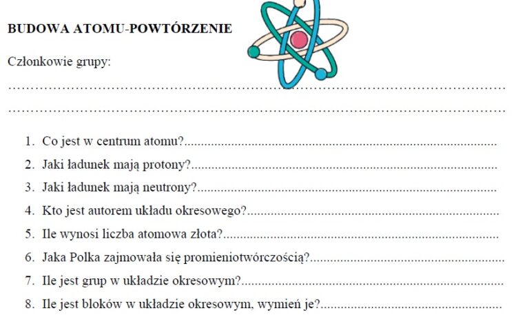 To Jest Chemia 1 Sprawdzian Budowa Atomu