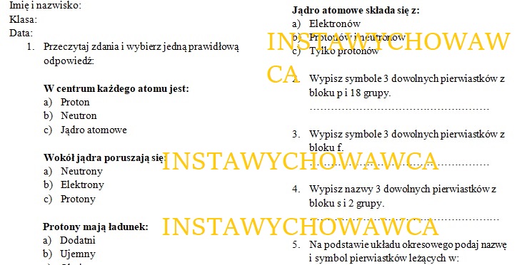 Budowa Atomu Sprawdzian Liceum Pdf