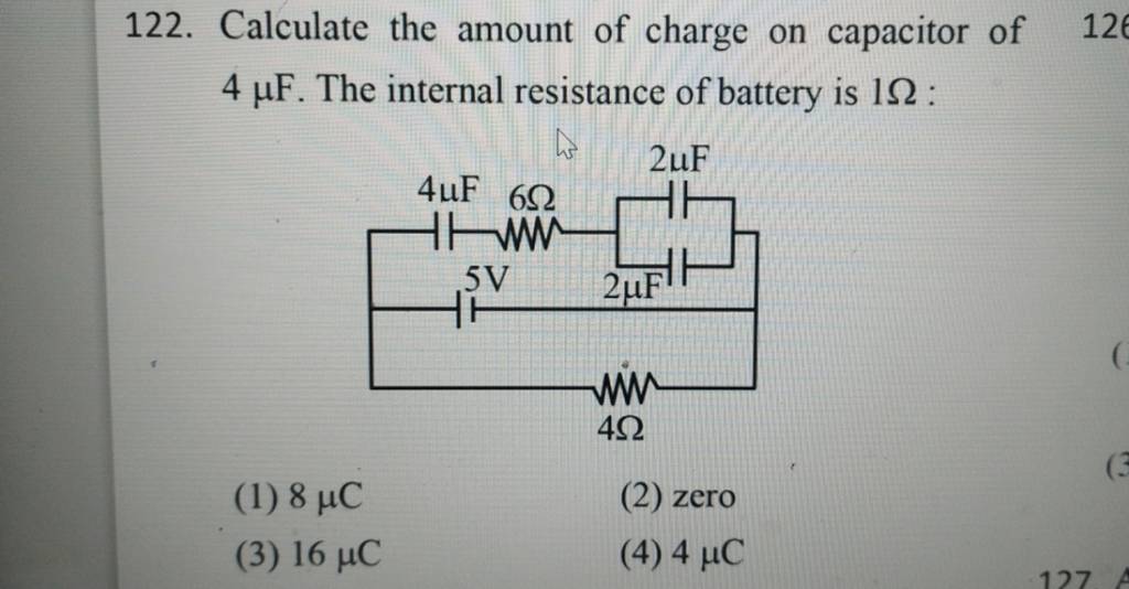 Calculate the amount of charge on capacitor of 4μF. The internal resistan.. Calculate The Amount Of Charge On Capacitor Of 4uf