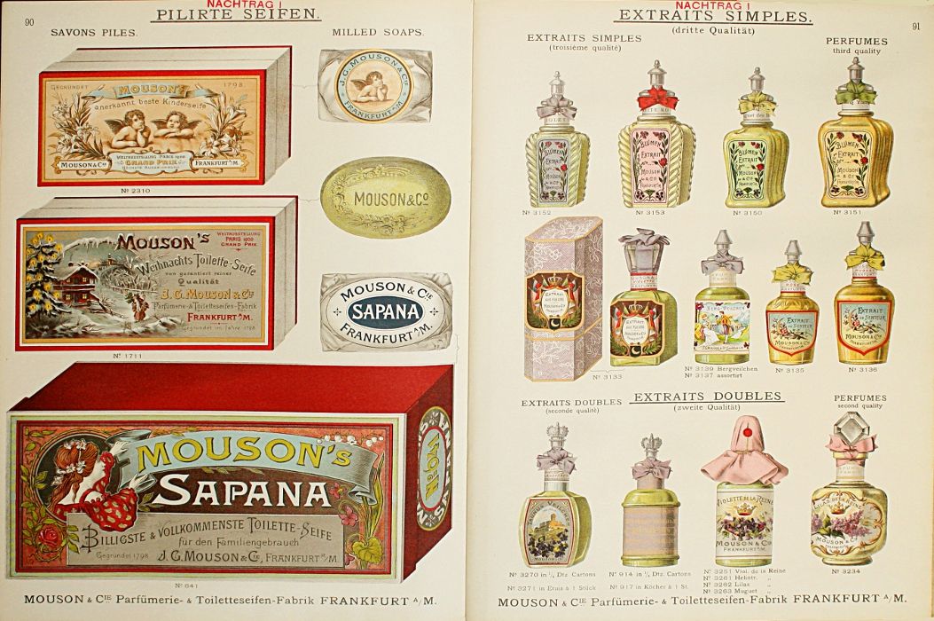 [CATALOGUE OF PERFUMES AND COSMETIC PRODUCTS]. J.G. Mouson & Cie Historia Kosmetyki Na Przestrzeni Wieków
