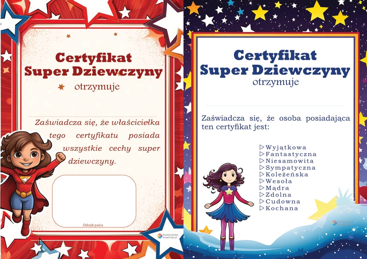 Certyfikat Super Dziewczyny do druku - Dziecko Dyplom Super Dziewczyny Do Druku