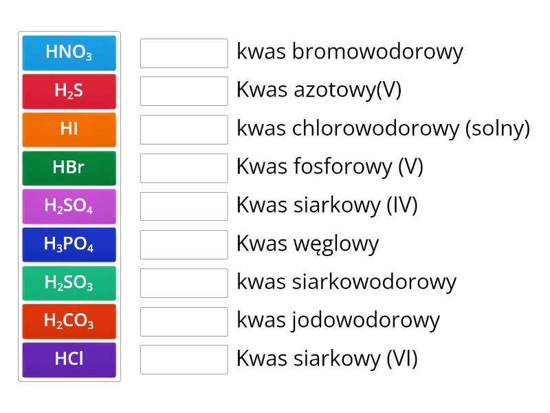 chemia kwasy klasa8 - Połącz w pary Chemia Kwasy Klasa 8