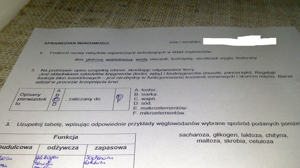 Chemiczne Podstawy Zycia Test