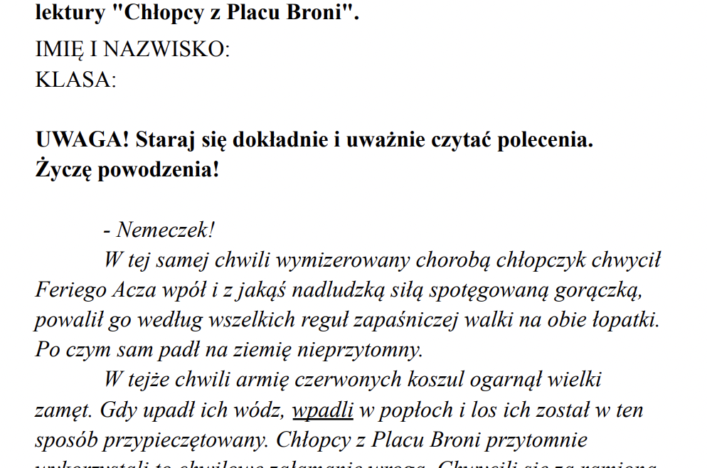 Sprawdzian Chłopcy Z Placu Broni