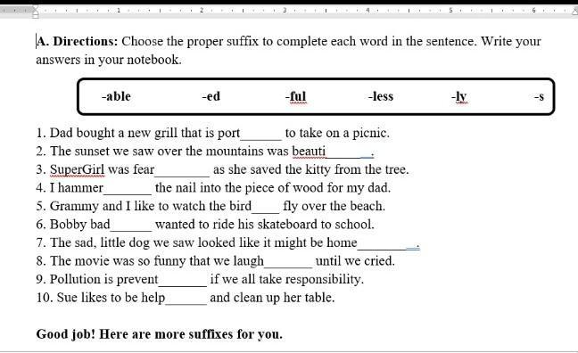 choose a proper suffix to complete each word in the sentence. write Write Sentences Beginning With If Choose From The Boxes