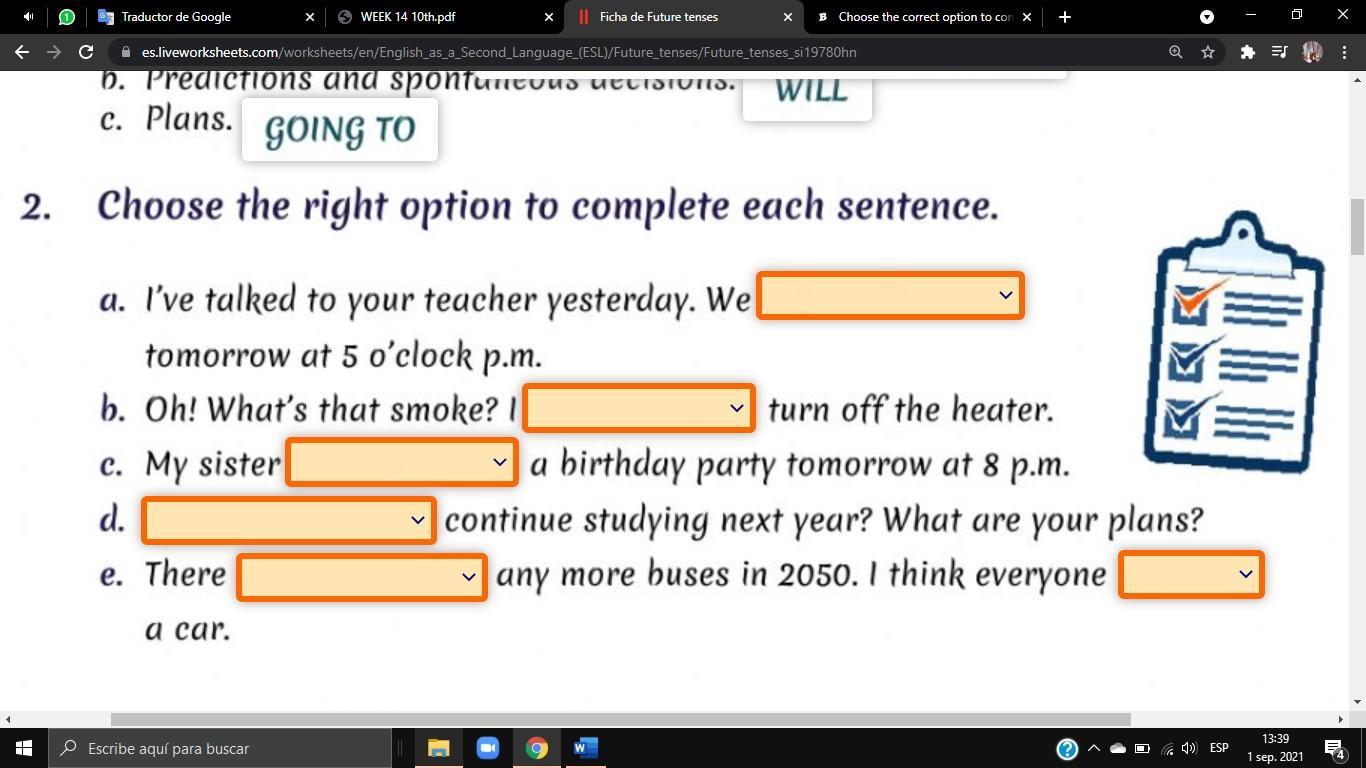 Choose The Correct Option To Complete Each Sentence