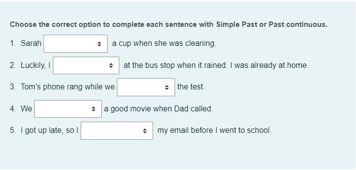 Choose the correct option to complete each sentence with Simple Past or Choose The Correct Option To Complete Each Sentence