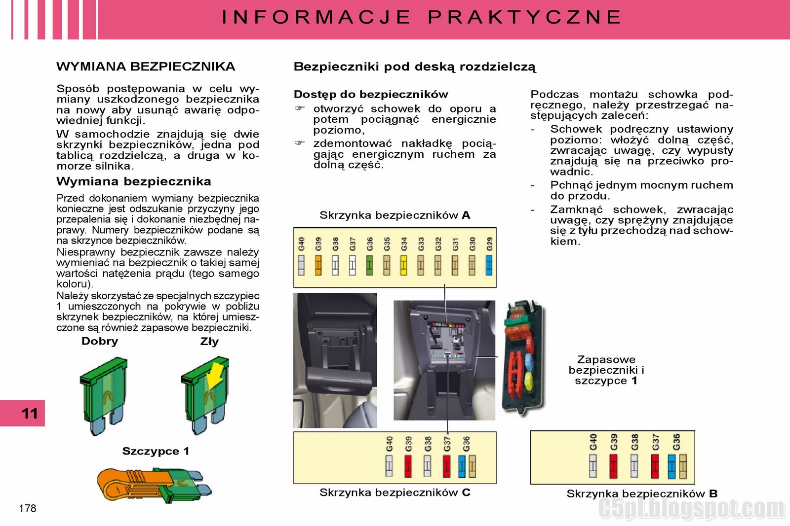 CITROEN C5 III PL: Instrukcja C5 - Praktyczne informacje Uzupełnij Dialog Wykorzystując Poniższe Informacje