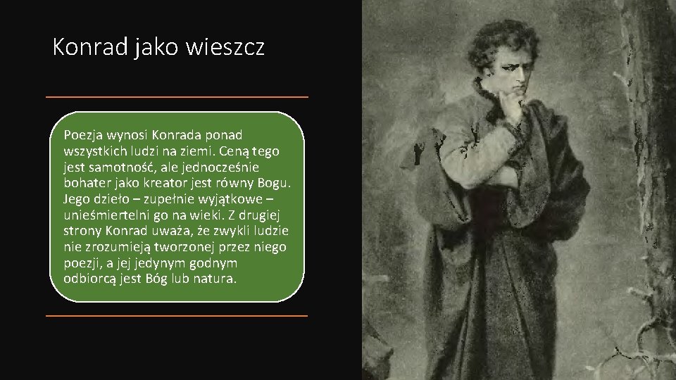 Co si zdarzyo w celi Konrada Cele lekcji Wyjasnij W Jaki Sposob Konrad Pojmuje Istote Poezji I Rola Poety