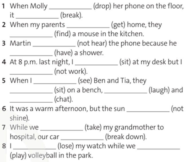 Complete The Sentences Use The Past Continuous