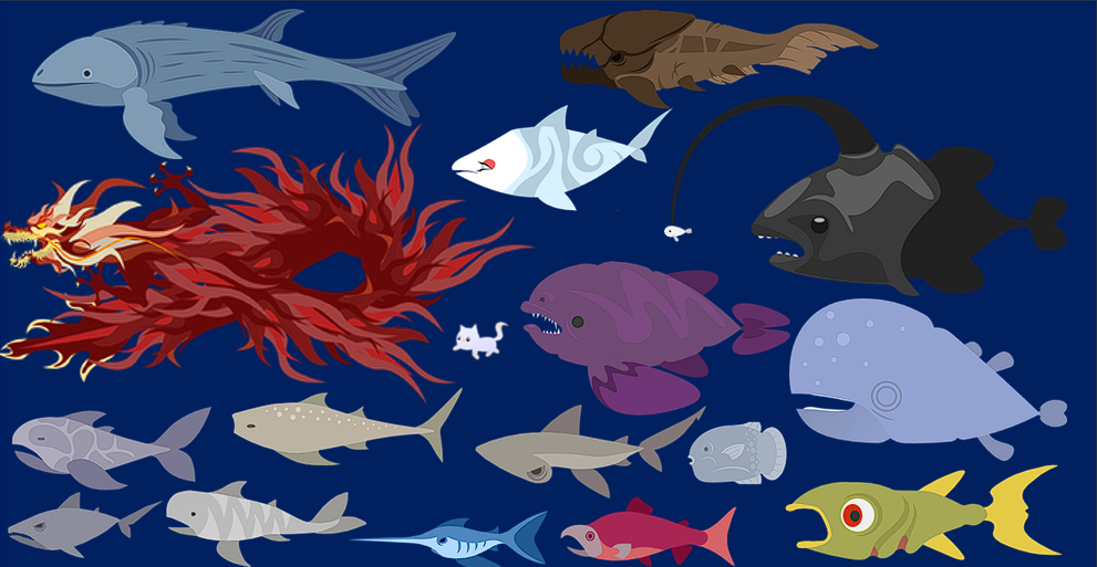 Completed size comparison of every huge fish | Fandom Biggest Fish In Cat Goes Fishing