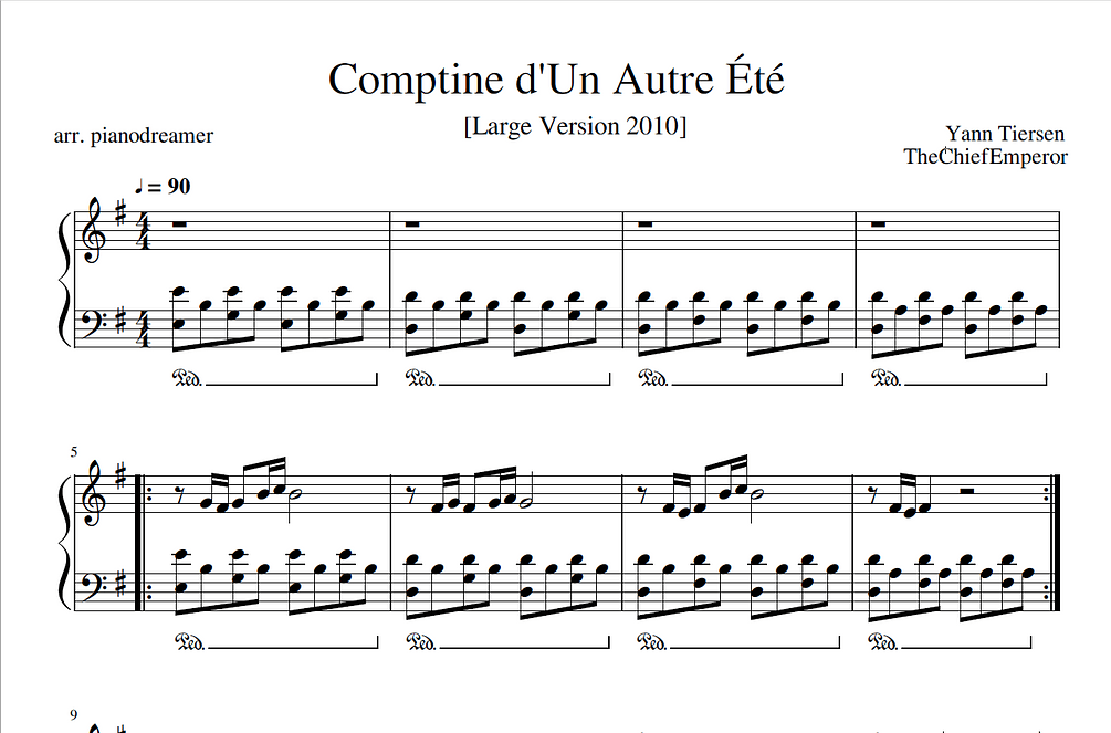 Comptine D Un Autre Ete Noten